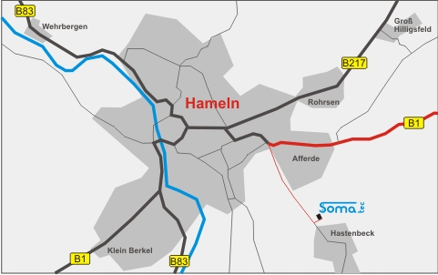 City map of Hameln from Frankfurt airport